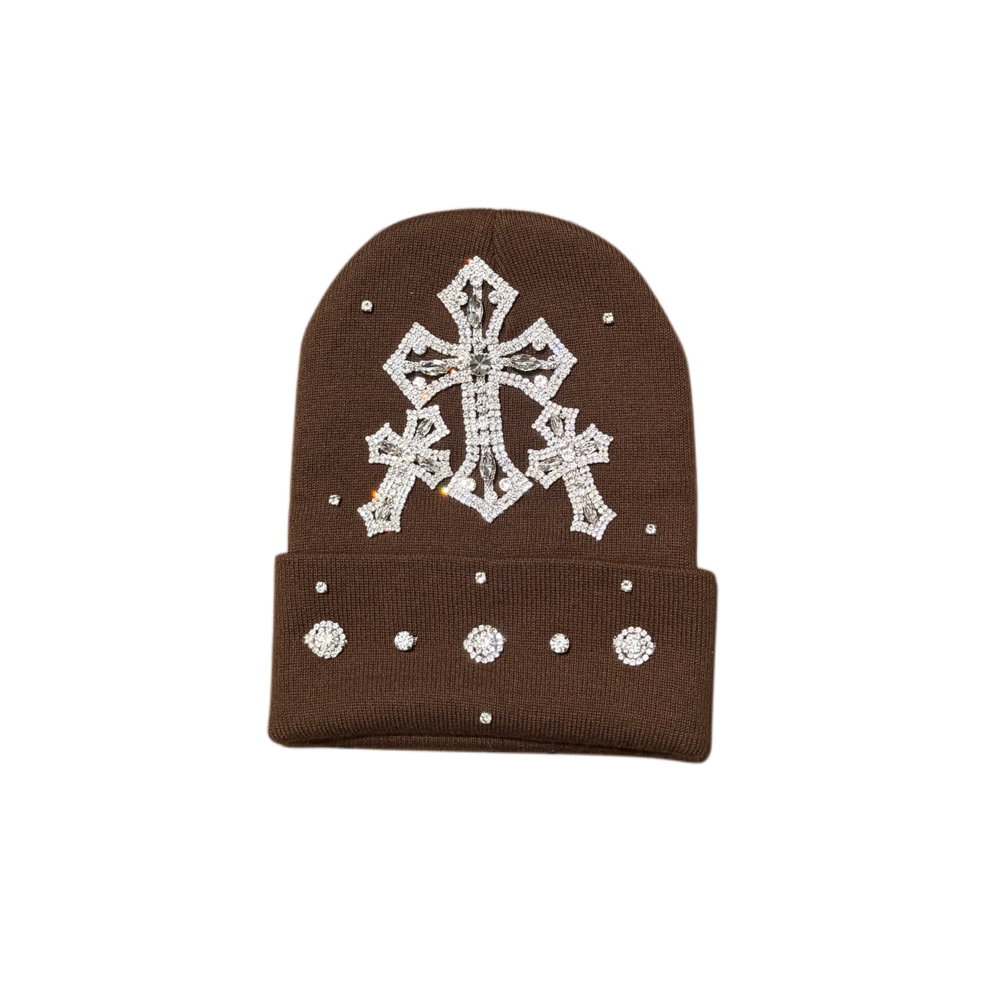 ATO SLMJ CROSS RHINESTONE BEANIE - BROWN