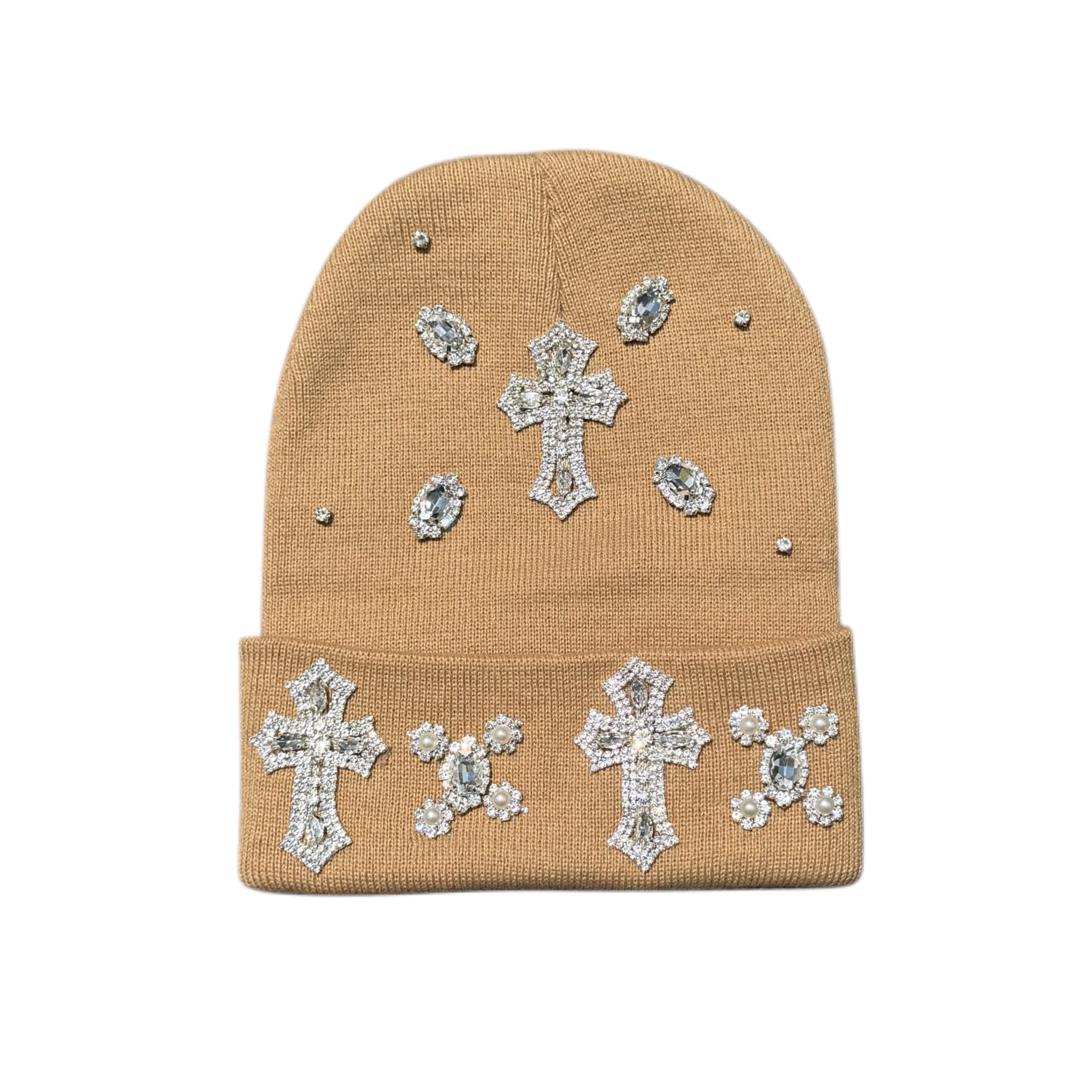 ATO SLMJ CROSS RHINESTONE BEANIE - KHAKI