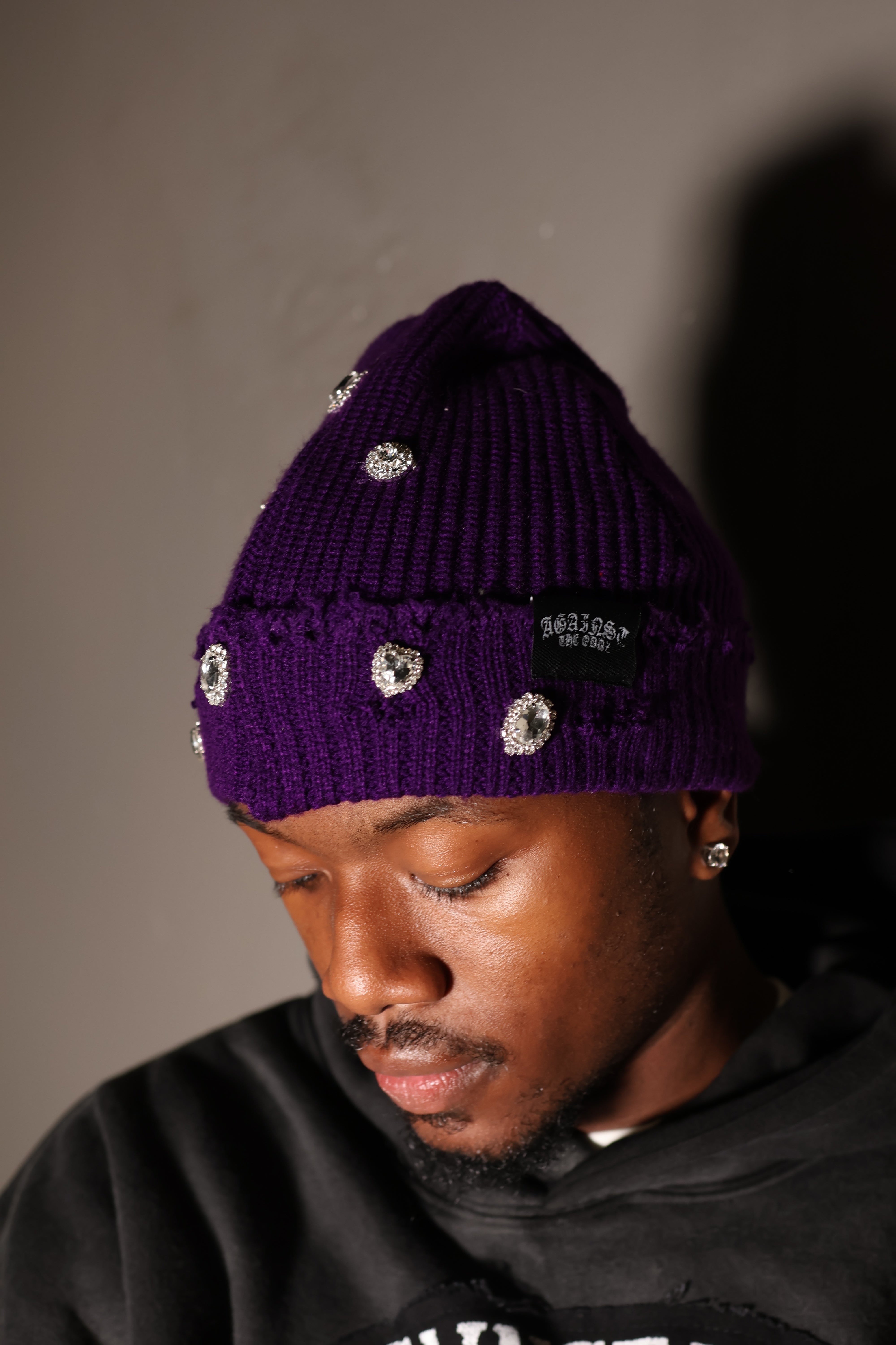 ATO RHINESTONE BEANIE - PURPLE