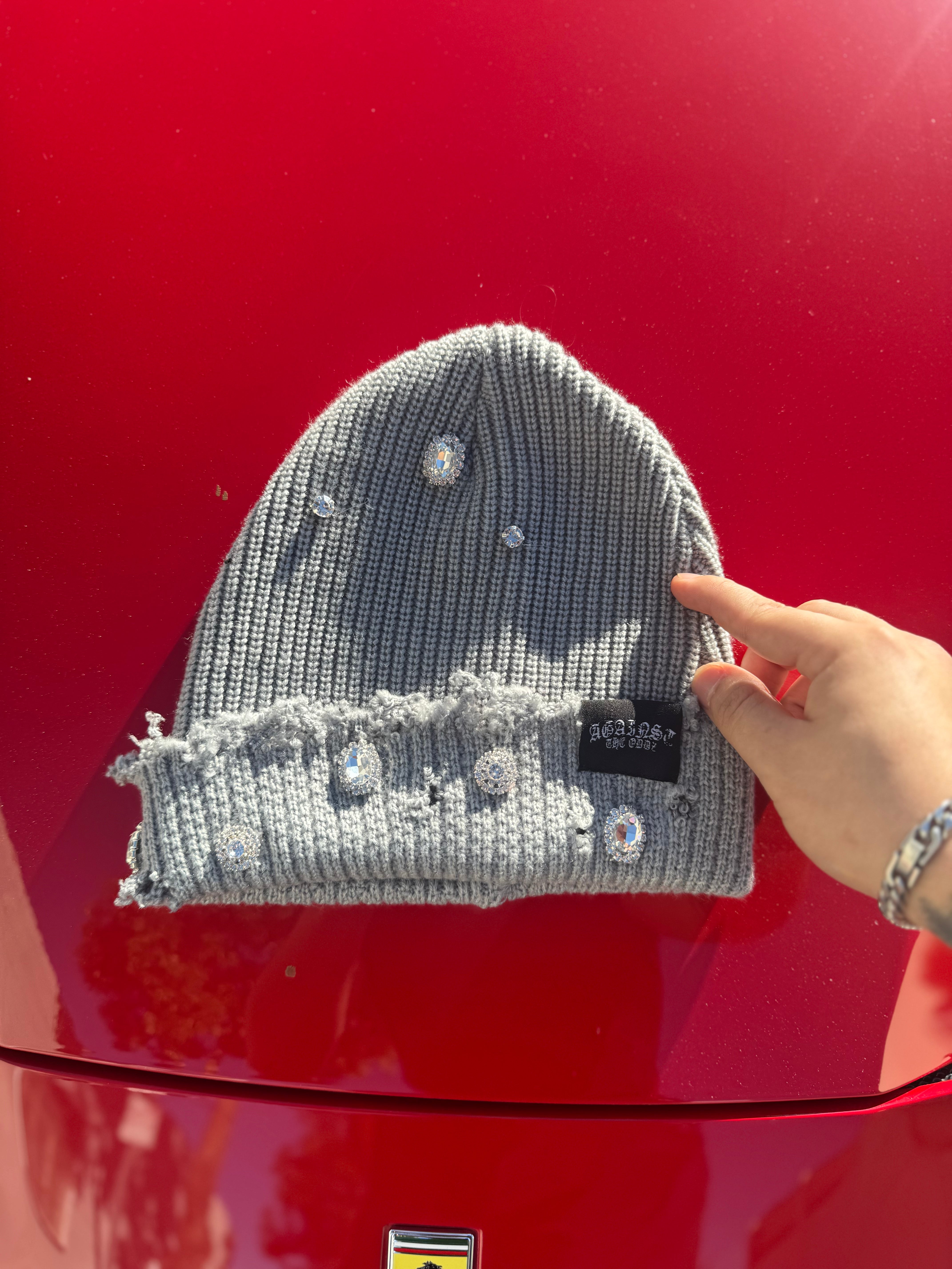 ATO RHINESTONE BEANIE - GRAY
