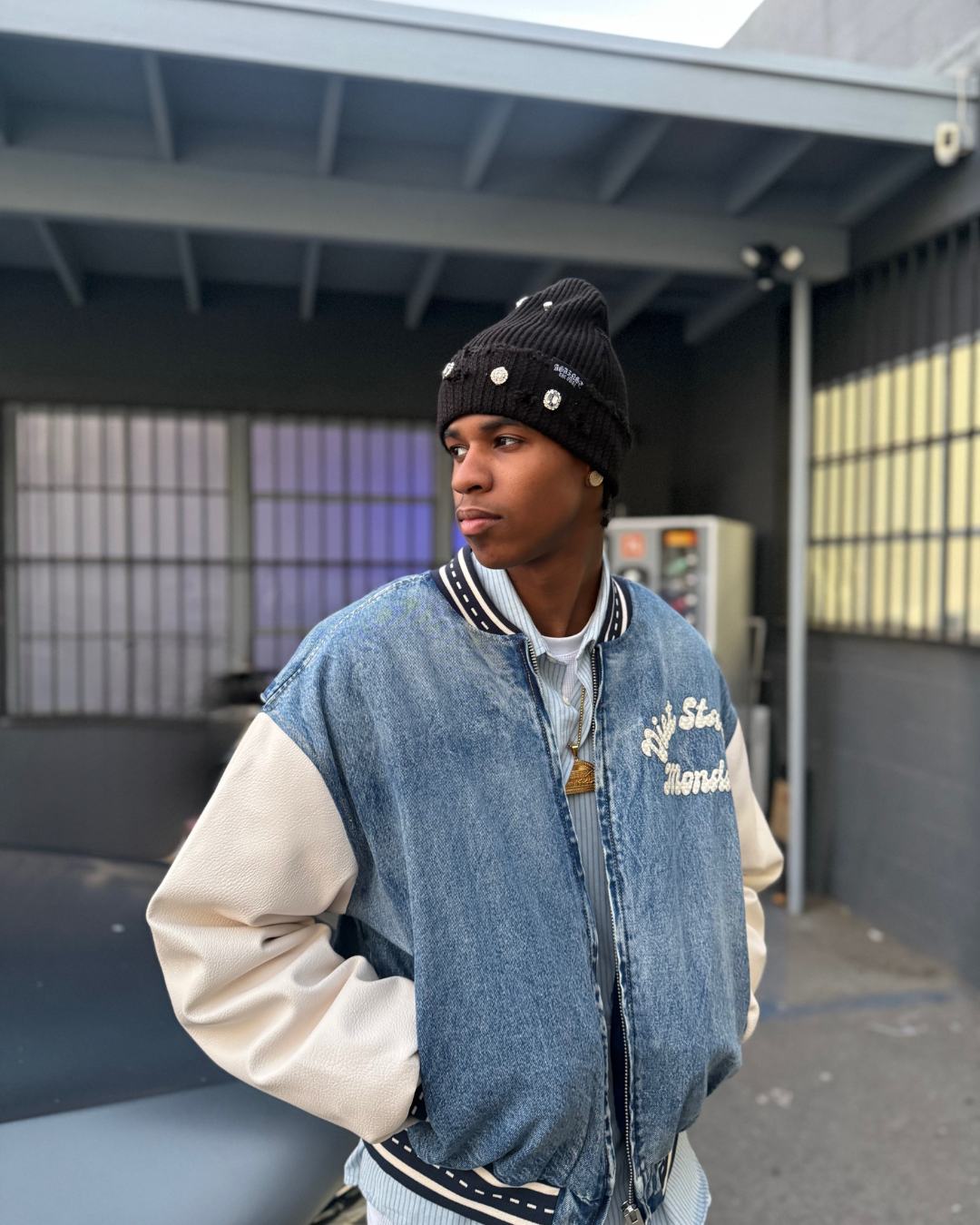 ATO RHINESTONE BEANIE - BLACK