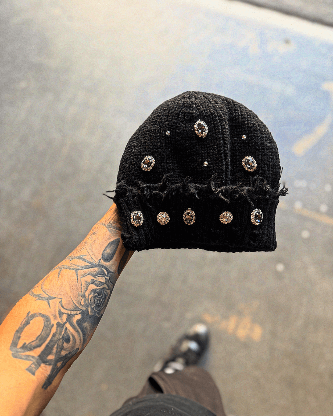 Black ATO Rhinestone Beanie