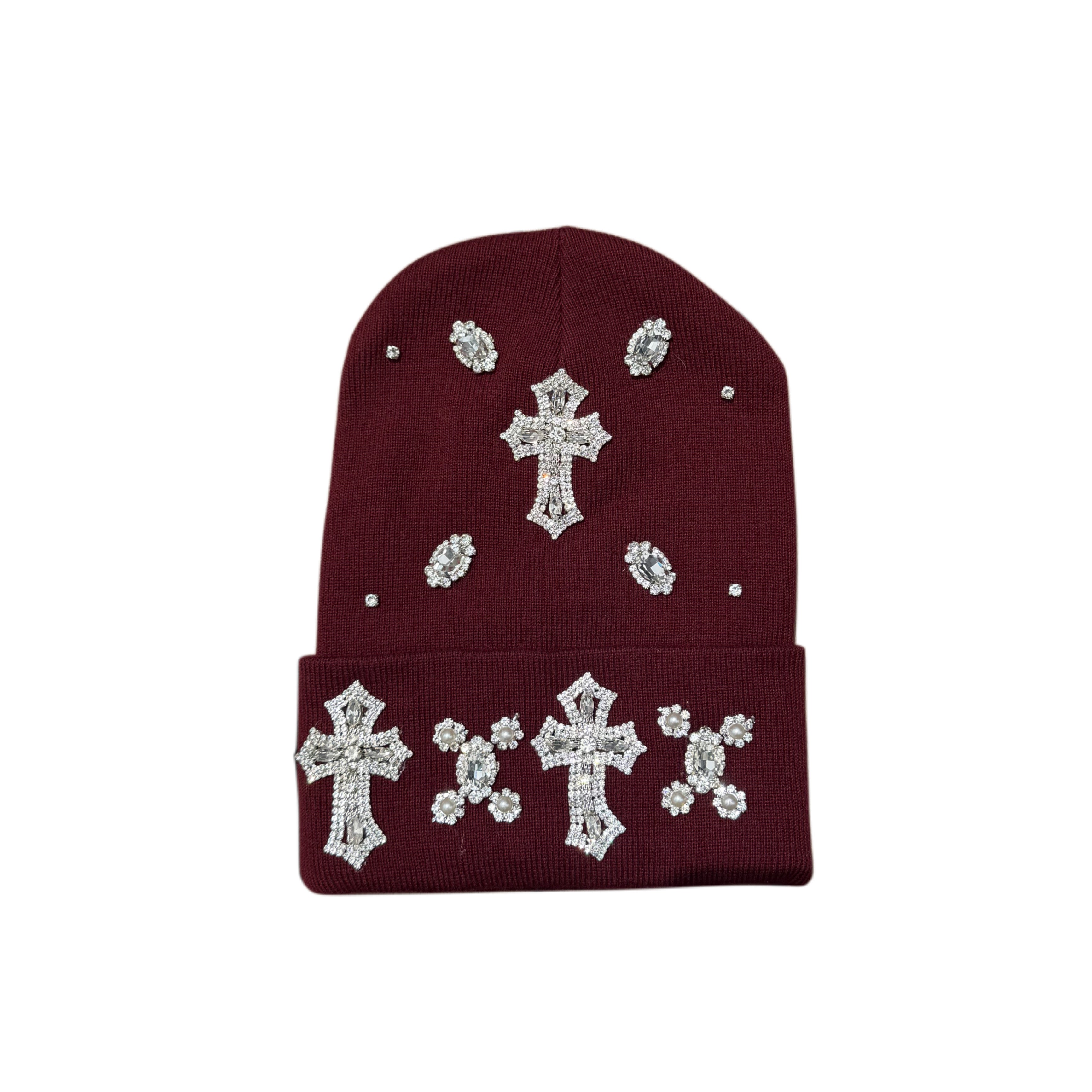 ATO SLMJ CROSS RHINESTONE BEANIE - BURGUNDY