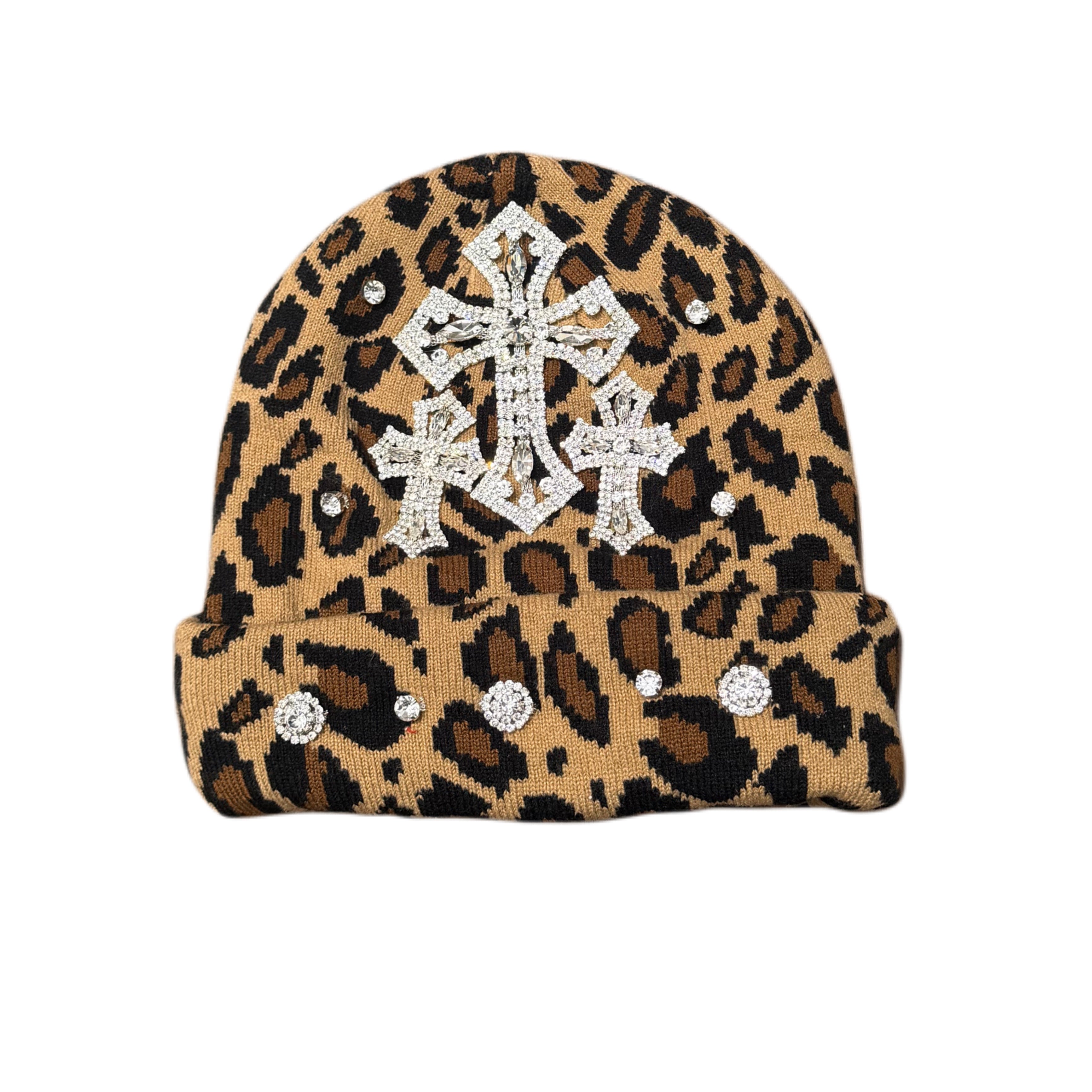 ATO SLMJ CROSS RHINESTONE BEANIE - CHEETAH