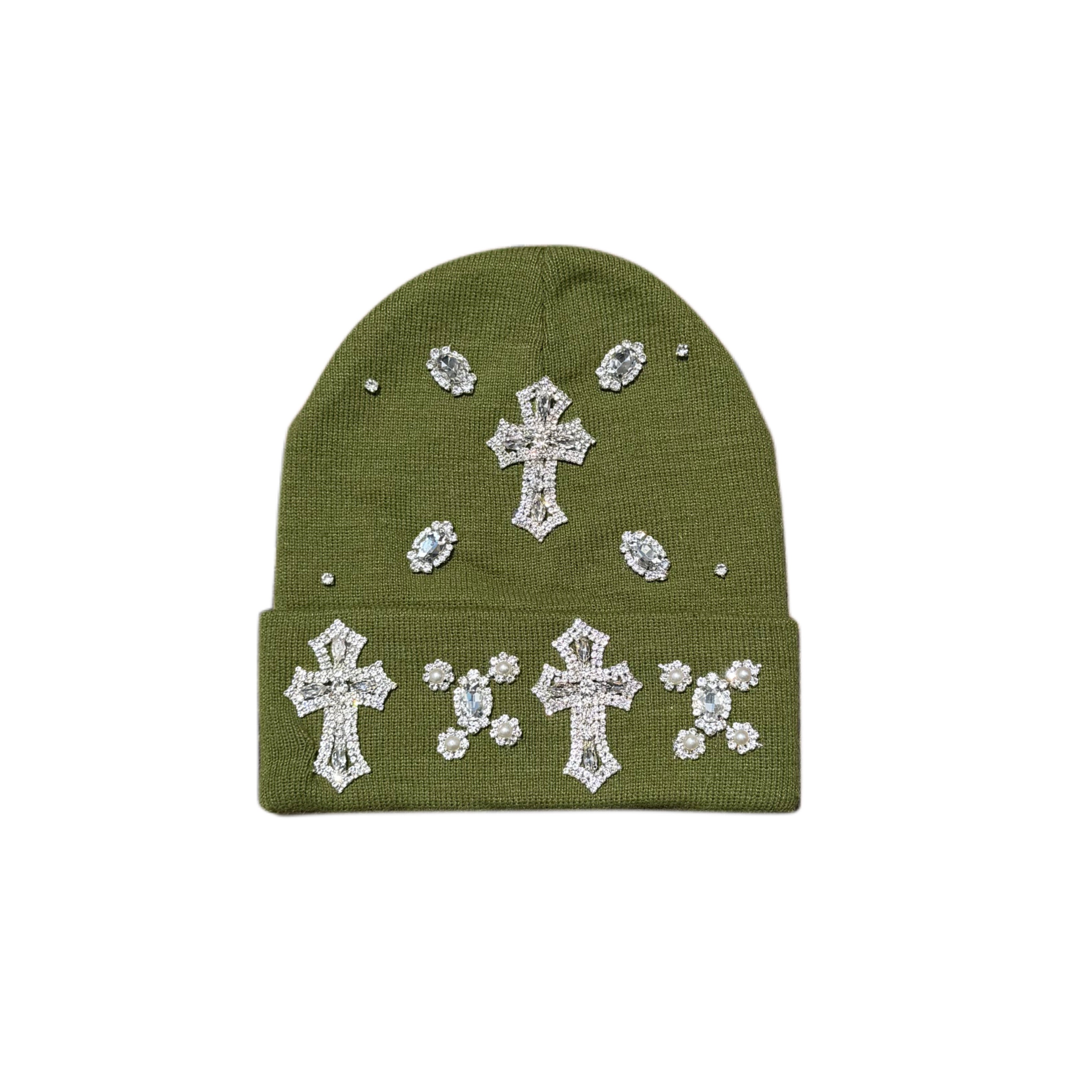 ATO SLMJ CROSS RHINESTONE BEANIE - GREEN