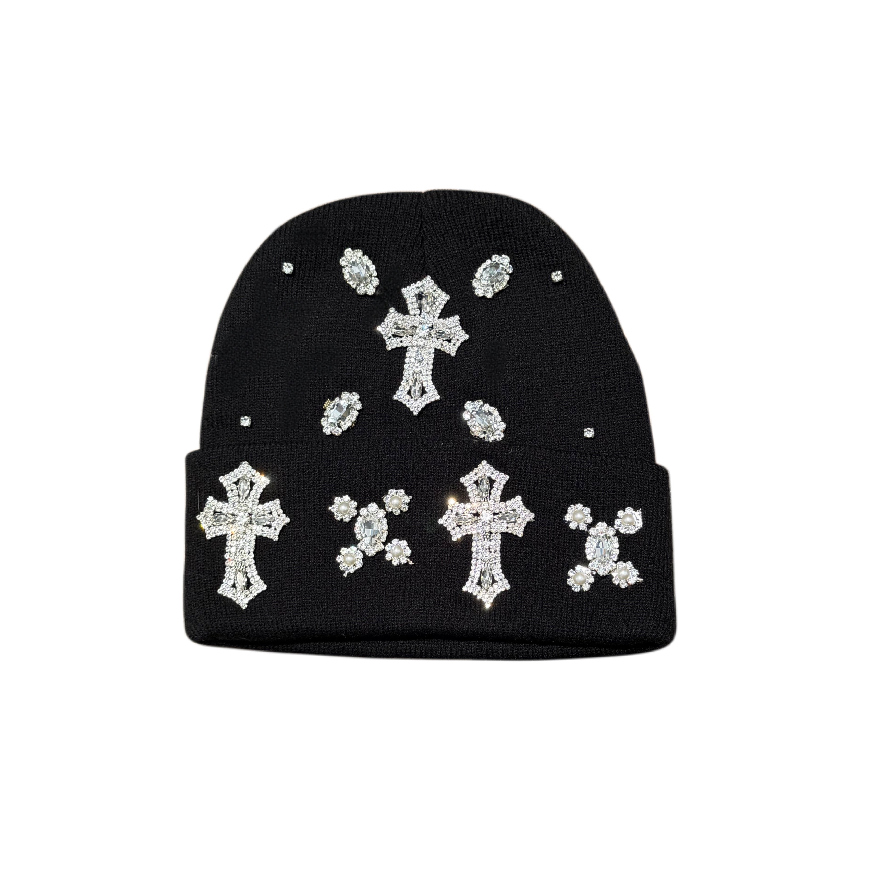 ATO SLMJ CROSS RHINESTONE BEANIE - BLACK