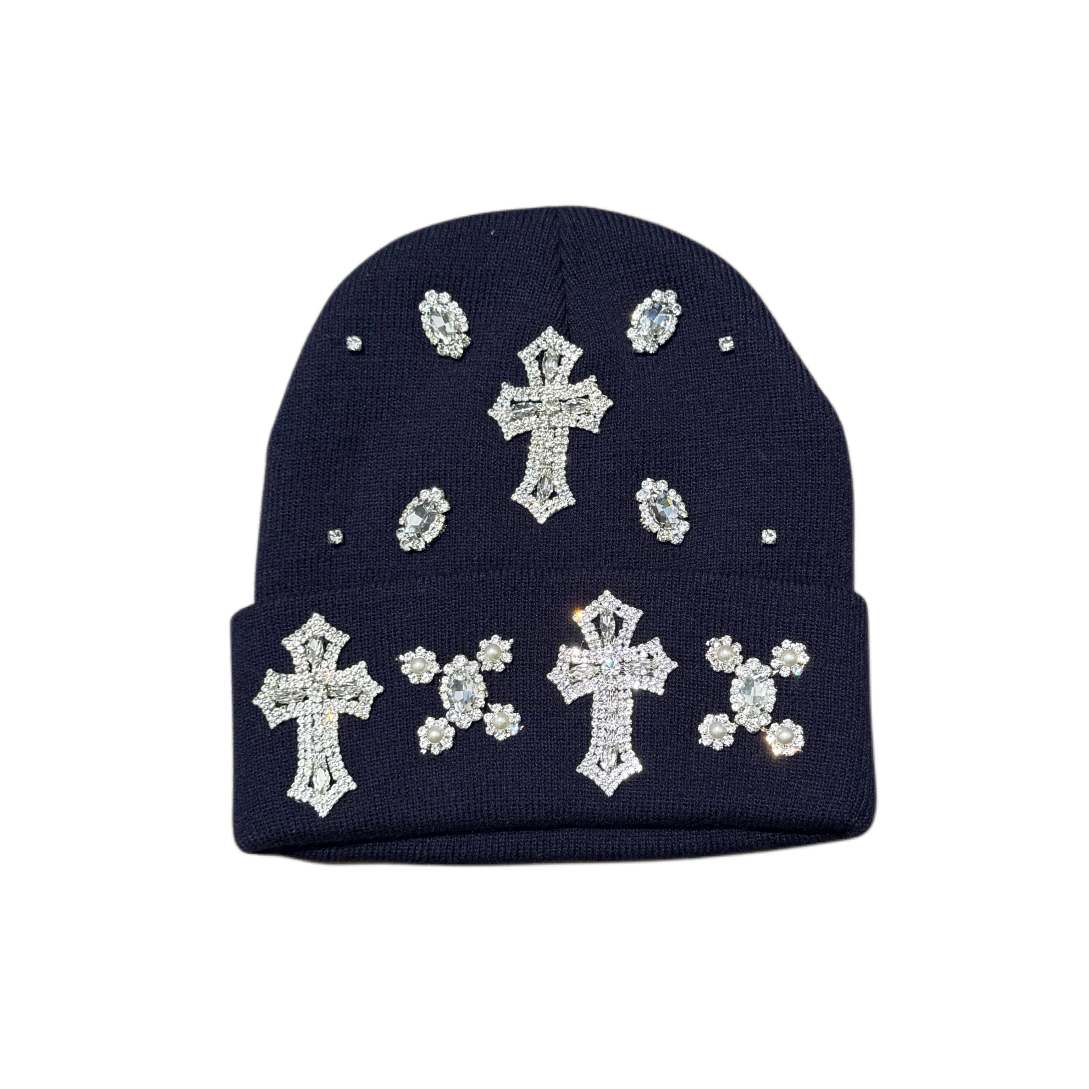 ATO SLMJ CROSS RHINESTONE BEANIE - NAVY