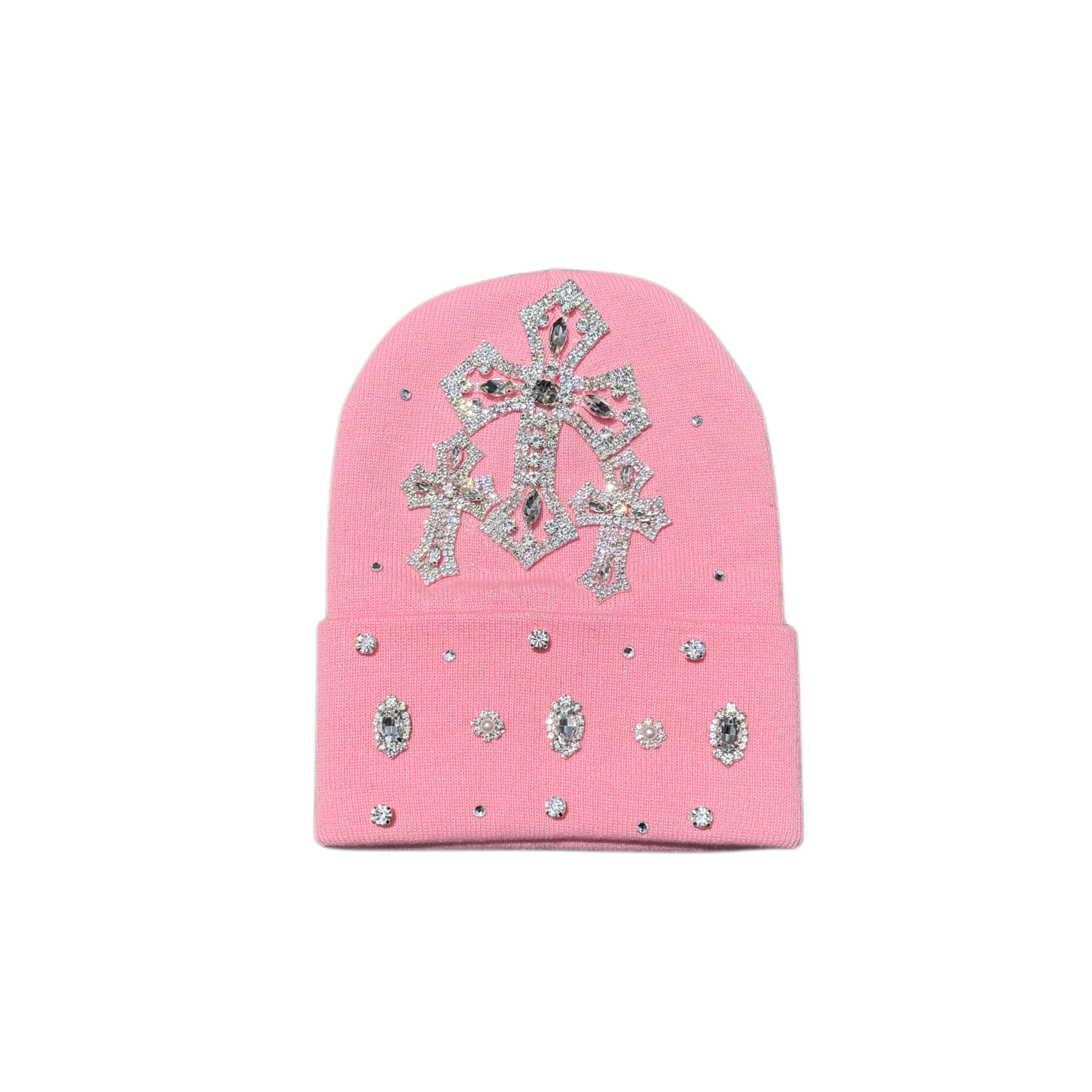 ATO SLMJ CROSS RHINESTONE BEANIE - PINK