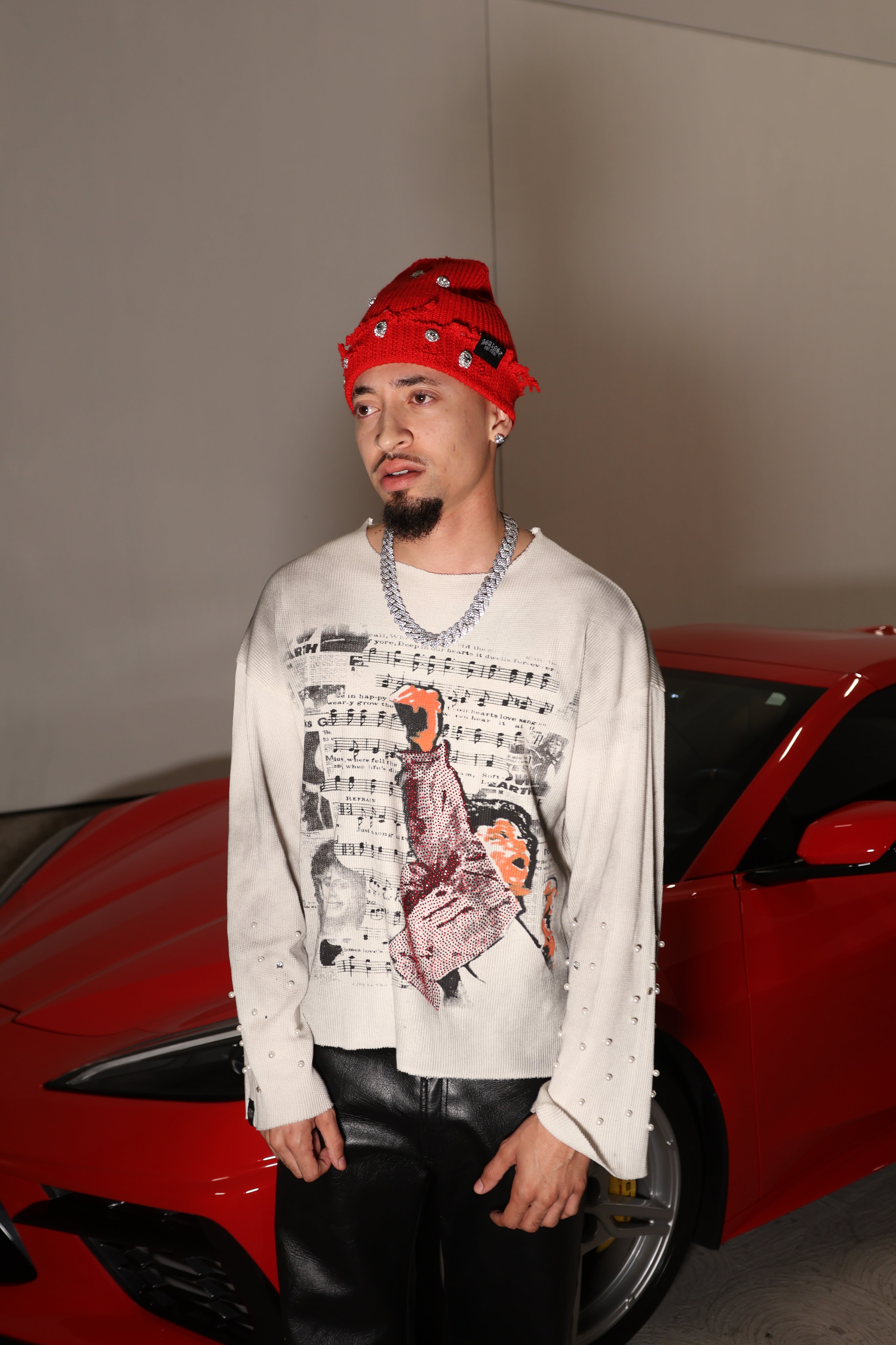 ATO RHINESTONE BEANIE - RED