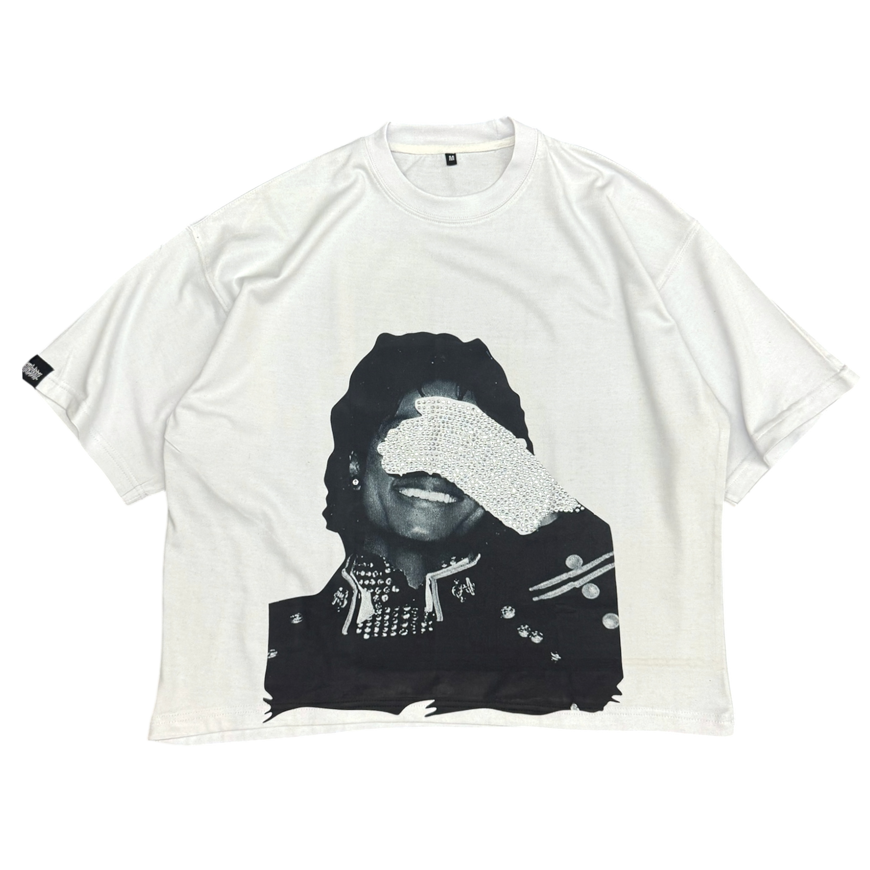 MICHAEL JACKSON RHINESTONE GLOVE TEE - WHITE