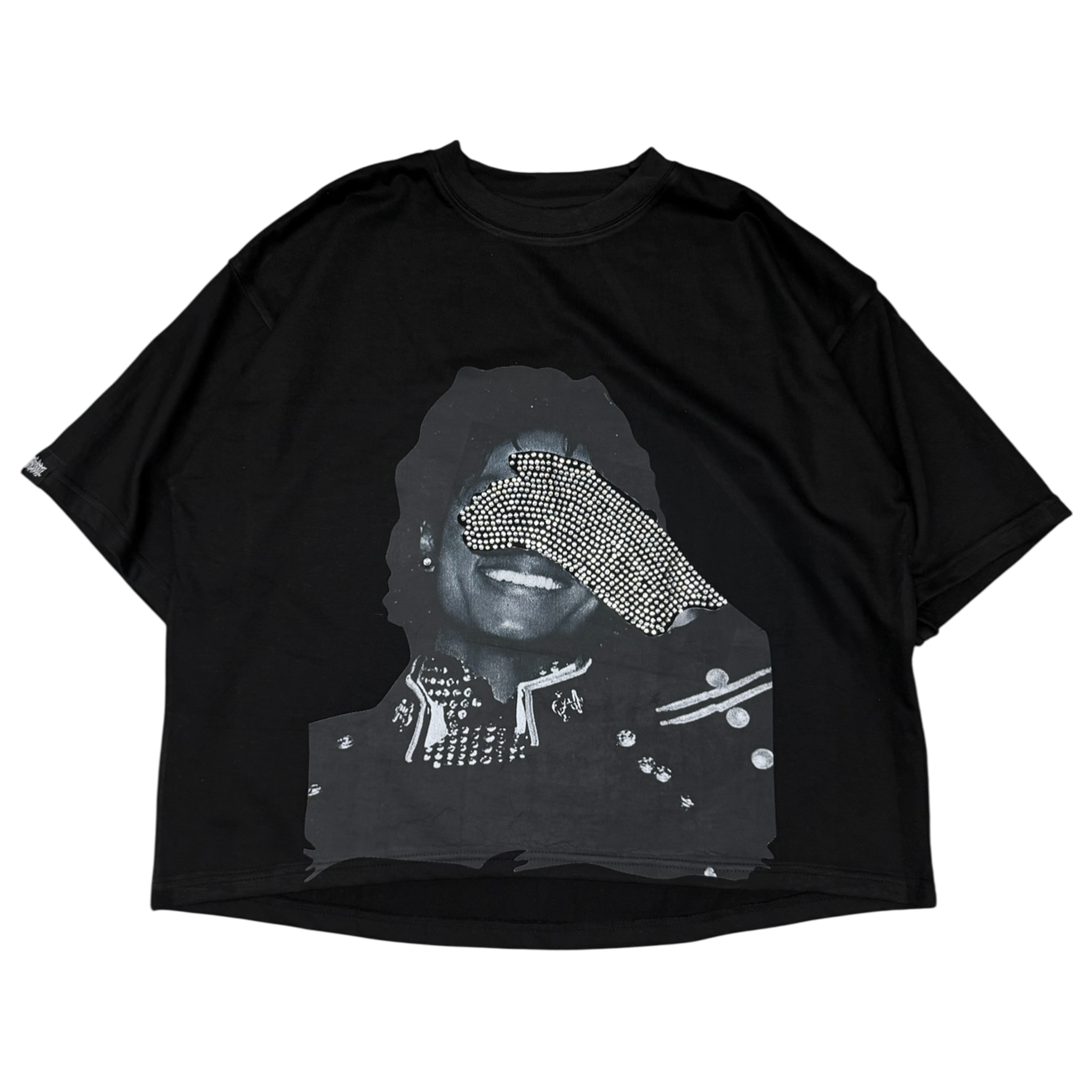 MICHAEL JACKSON RHINESTONE GLOVE TEE - BLACK